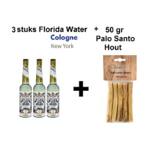 Florida Water - 3 pieces + 50 grams Vardaan Palo Santo Holy Wood - 3 x 221 ml Murray & Lanman Florida Water & 50 gr Palo Santo Wood - For Meditation / Yoga Session / Rituals etc.
