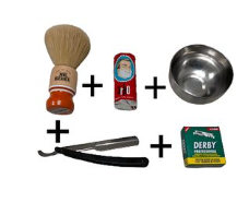 Classic Men's Shaving Set - Including 100 Derby Premium Razor Blades - Shavette - Shaving Brush - Arko Shaving Rod 75g + Free Shaving Bowl