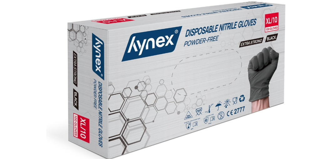 Hynex Nitrile gloves size XL black 100/box extra strong 5 grams powder-free