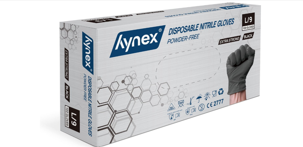 Hynex Nitrile gloves size L black 100/box 3.5 grams powder-free