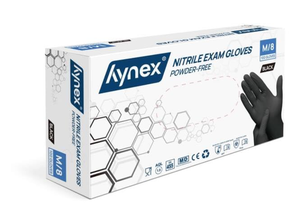 Hynex Nitrile gloves size M black 100/box 3.5 grams powder-free