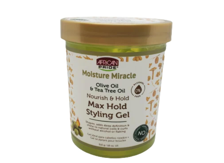 African Pride Moisture Miracle Olive Oil & Tea Tree Oil Max Hold Styling Gel 18oz