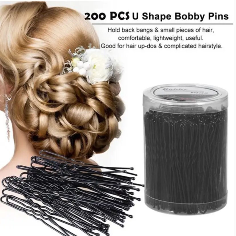 Hair Pins - Hairpin (200 Pieces) - Bobby Pin Black, Size (L) | Hair Styling Accessory - Hair Clip Tool - Spiral Volume Creation - Hairpin - Hair Slide - Bobby Pin