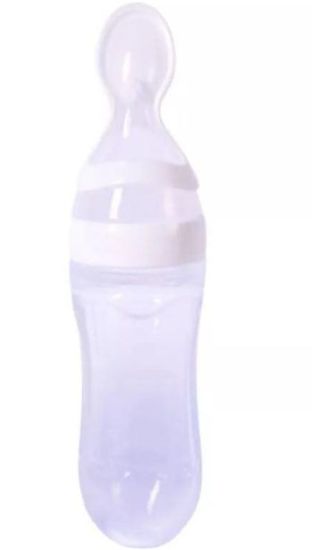 Baby Bottle with Spoon - Soft Spoon - 80ML - WHITE (White) - Silicone - Squeeze Bottle - Spoon Bottle - Baby Shower - Baby Friendly - Baby Gift