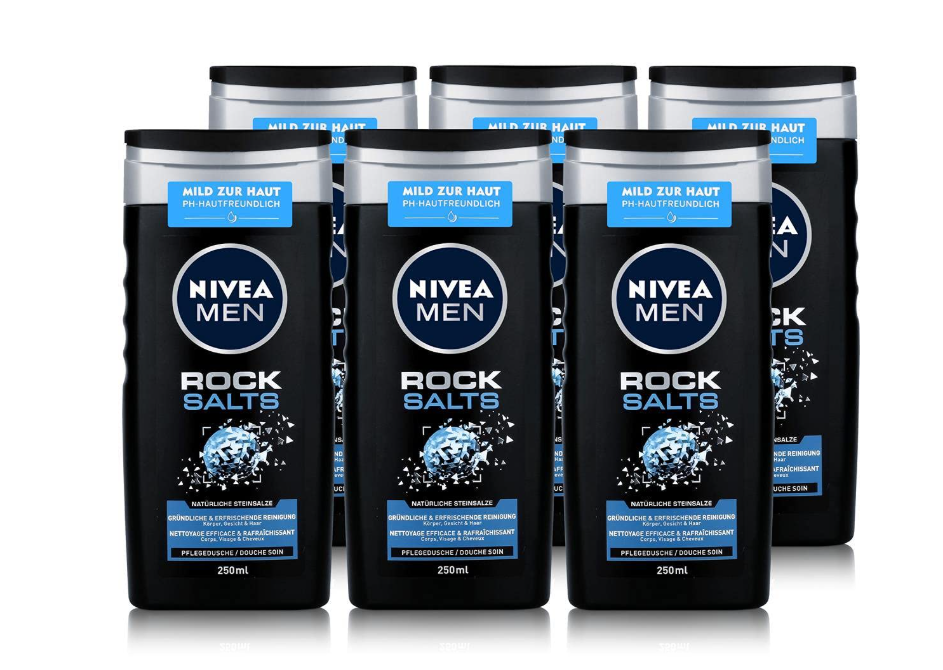 NIVEA MEN Rock Salts Shower Gel- 3-in-1 formula - Value pack of 6 x 250 ml
