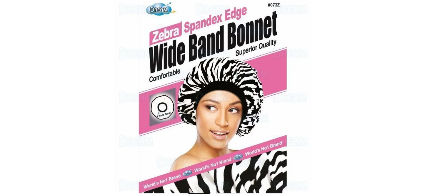 Dream World Satin Edge Wide Band Deluxe Luxury Bonnet - Zebra DRE-073Z