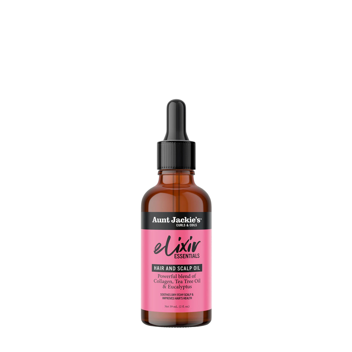 Aunt Jackie's Elixiv Essentials Hair And Scalp Oil Powerful Blend Of Collagen, Tea Tree Oil & Eucalyptus (2oz/59ml)