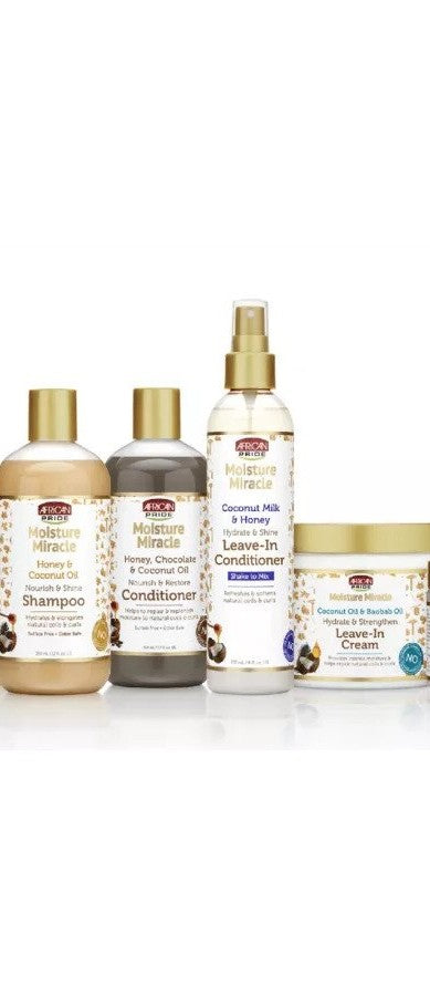 African Pride Shampoo, Leave in Conditioner, Conditioner and Leave in cream set