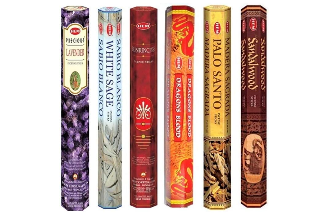 HEM Incense Assortment - 5 delicious scents - incense sticks - Lemongrass - Lavender - White Sage - Jasmine - Red Rose