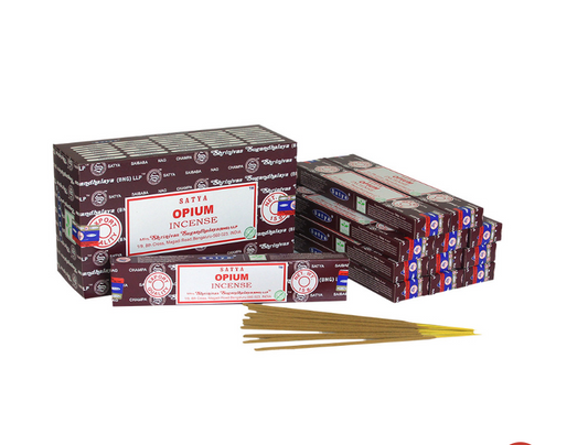 Bulk Pack Incense - Reed Sticks - Satya Opium - 12 Packets x 15 Grams - 180 Grams -144 Pieces