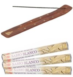 60x Incense sticks white sage with holder Buddha set - Fragrance sticks - Smudging - Cleansing rituals - Spirits dispel odors
