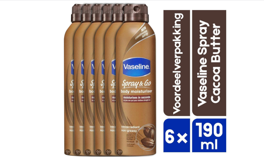 Vaseline Spray & Go Cocoa - 6 x 190 ml - Body Lotion - Value Pack