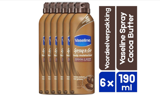 Vaseline Spray & Go Cocoa - 6 x 190 ml - Body Lotion - Value Pack