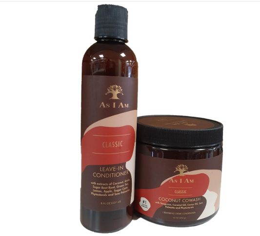As I Am Leave-in Conditioner 8 Oz and Coconut Cowash Cleansing Conditioner 16 Ounce (Twin Pack)