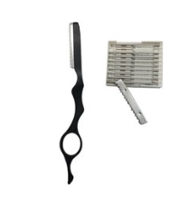 Feather Styling Razor in Black + 10 Classic High Quality Razors - Mechanized High Quality - Derby Professional Single-Edge Blades - Premium Barber Razor - High Quality Replaceable Razor Blades
