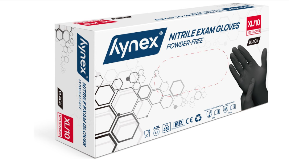 Hynex Nitrile gloves size XL black 100/box 3.5 grams powder-free