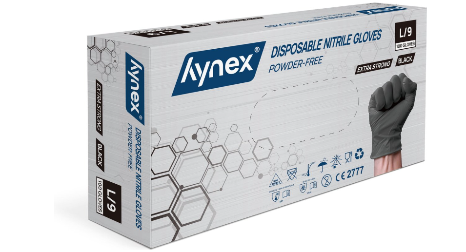 Hynex Nitrile gloves size L black 100/box extra strong 5 grams powder-free