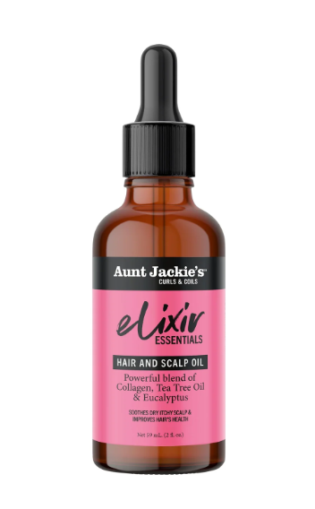 Aunt Jackie's Elixiv Essentials Hair And Scalp Oil Powerful Blend Of Collagen, Tea Tree Oil & Eucalyptus (2oz/59ml)