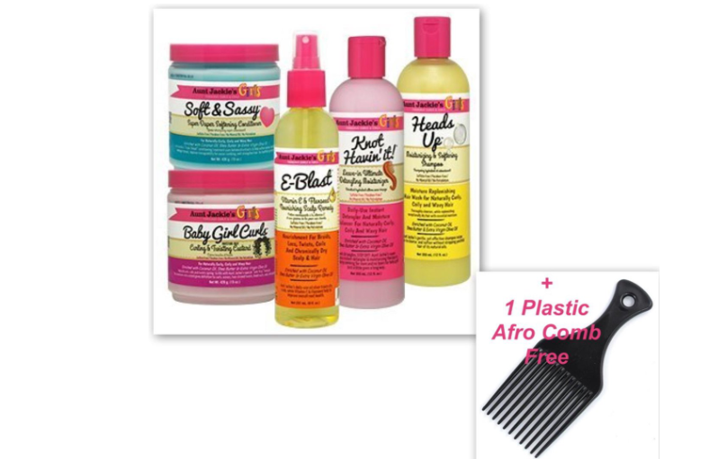 Aunt Jackie's 5-Pc Hair Set – Heads Up Shampoo + Soft & Sassy Conditioner + Knot Havin' It! Moisturizer + Baby Girl Curls Custard + E-Blast Scalp Remedy
