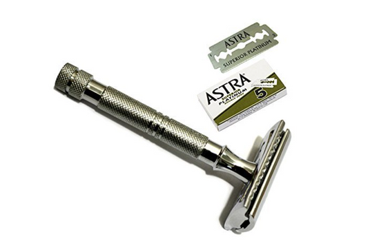 TSF Double Edge Razor with 5 Titanium Astra Blades, Double Edge Razor, Classic Razor, Old Fashioned Razor