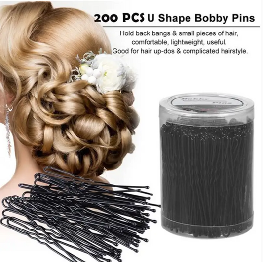 Hair Pins - Hairpin (200 Pieces) - Bobby Pin Black, Size (L) | Hair Styling Accessory - Hair Clip Tool - Spiral Volume Creation - Hairpin - Hair Slide - Bobby Pin