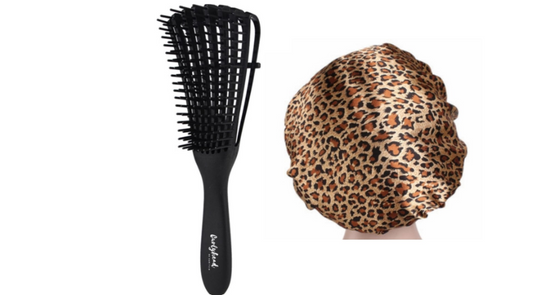 Zwarte anti klit borstel met tijgerprint satin cap| Detangling Brush with satijnen cap bonnet slaapmuts|Haarborstel | Hairbrush | Kam | Tangle Teezer | Krullend Haar | Styling | ontklit | detangler