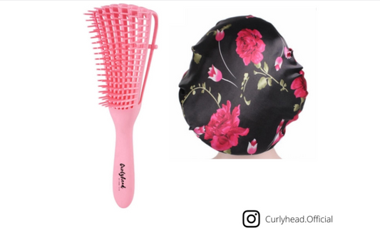 Pink anti-tangle brush with a black floral satin cap | Detangling Brush with a satin cap | Hairbrush | Comb | Tangle Teezer | Curly Hair | Styling | Detangler | Detangler
