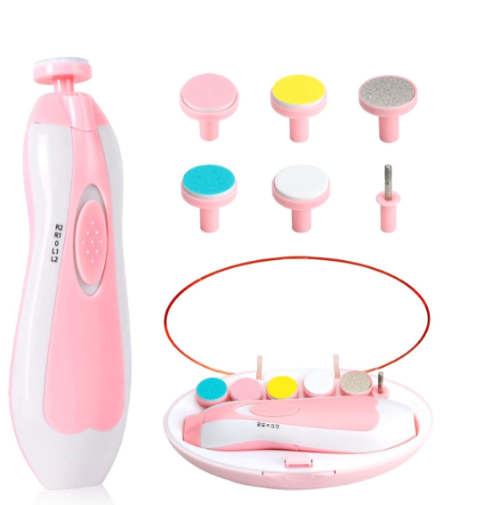 Baby Nail File - Electric Nail File - Baby Nail Care - Baby Nail Clipper - Also for Adults - LED Light - Baby Gift - Pink