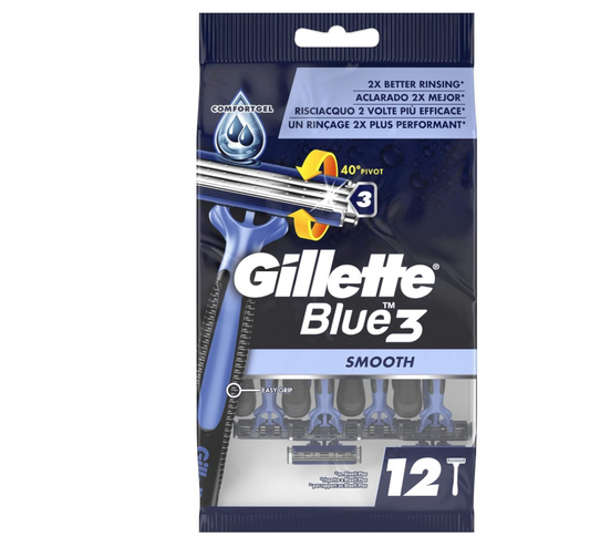 12 Gillette Blue3 smooth disposable razor blades