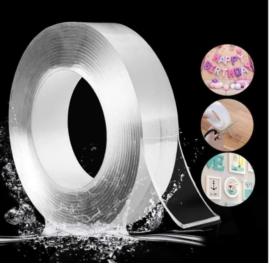 1 Pack of Double-Sided Tape 1 Meter Width 1cm Nano Tape Transparent Waterproof EXTRA STRONG! Transparent white adhesive tape for DIY projects, reusable wall tape, reusable mounting tape, mounting tape