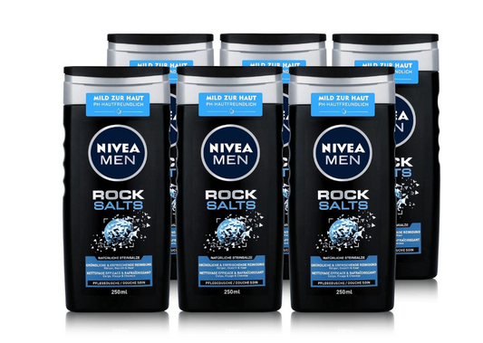 NIVEA MEN Rock Salts Shower Gel- 3-in-1 formula - Value pack of 6 x 250 ml