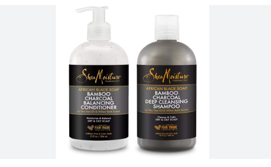 Shea Moisture African Black Soap Bamboo Deep Cleansing Shampoo 13oz + Balancing Conditioner 13oz