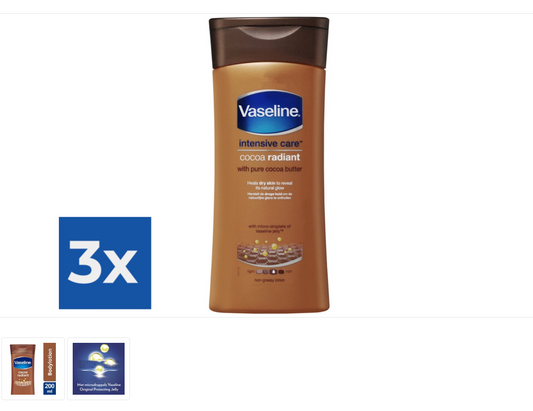 Vaseline Cocoa Radiant Intensive Care Body Lotion - 200 ml - Value pack 3 pieces