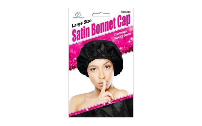 Satin Bonnet Cap (Large size) Black DRE 084B